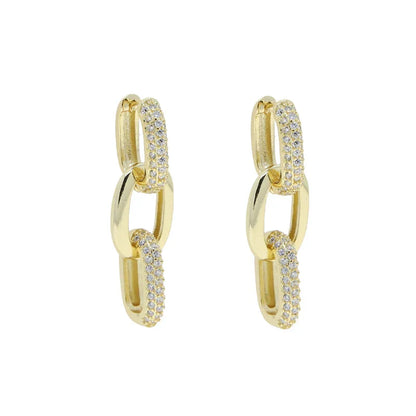Korean Style Fashion Paper Clip Designer Jewelry Hoop Dangle Earrings for Women Cubic Zirconia Gold Platinum Plated Color