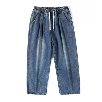 New Men's Elastic Waist Jeans Loose Wide Leg Casual Straight Long Trousers Comfortable Stretch Denim Pants Trendy Brand
