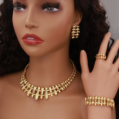 Women Necklace Earrings Bracelet Ring Jewelry Set Luxury Design Dubai 18K Gold Plated Wedding Party Jewellwey Gift