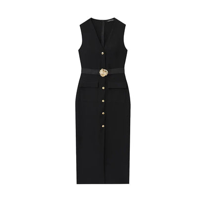 Black Elegant Party Midi Dresses 2026 Women's Summer Sleeveless Long Dresses Fashion Casual Vintage Evening Party Dress  ﻿