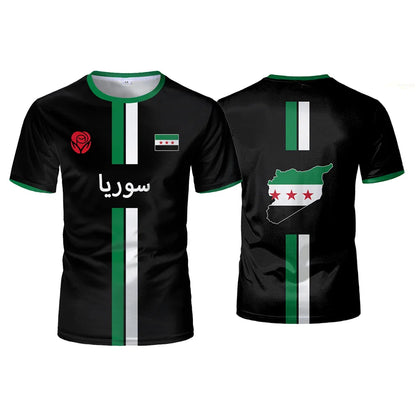 Syria Football T-Shirt Summer Sports Breathable Quick-drying Men's Tops Syrian Flag Map Print Short Sleeve Jersey Kid's Clothes