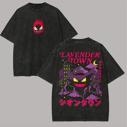 2026 Anime Washed Vintage Summer Gengar Short Sleeve Tee Graphic T-Shirt Man Women Cosplay Casual Tops Y2k Streetwear