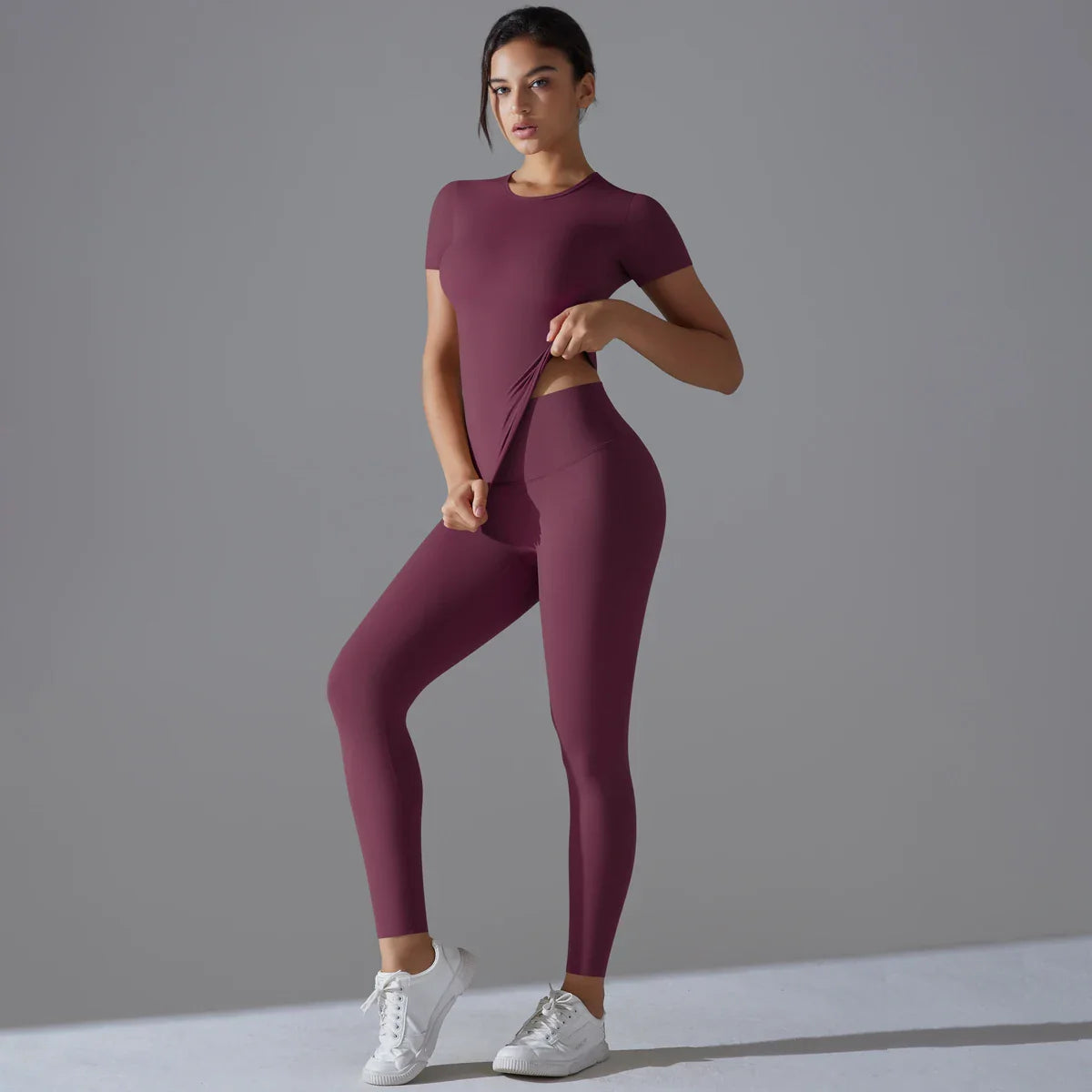 Yoga Set Women Workout Set Sportswear Gym Clothing Fitness Shorts Sleeve Crop Top High Waist Leggings Sports Suits