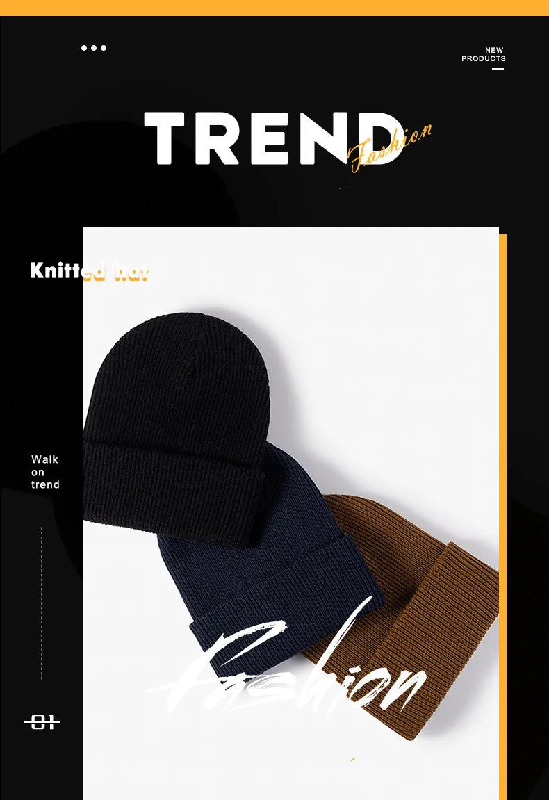 Women Men Autumn Winter Warm Beanie Hat Solid Color Lady Male Stretch