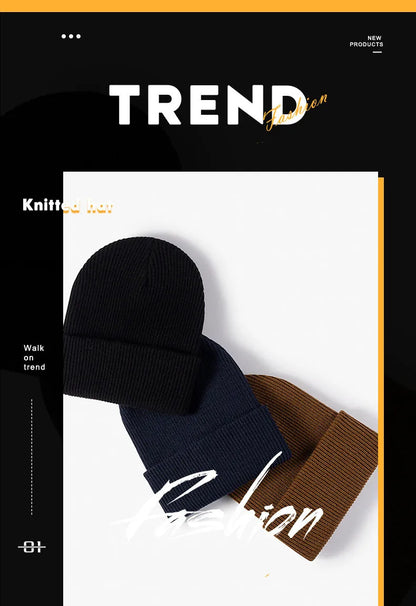 Women Men Autumn Winter Warm Beanie Hat Solid Color Lady Male Stretch