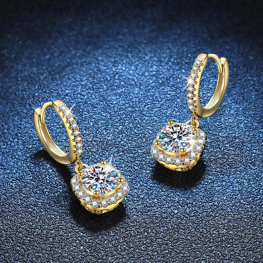 1ct Moissanite Drop Earrings S925 Sterling Silver with Gold Plated Wedding Jewelry With Certificate Hoop Dangle Earrings