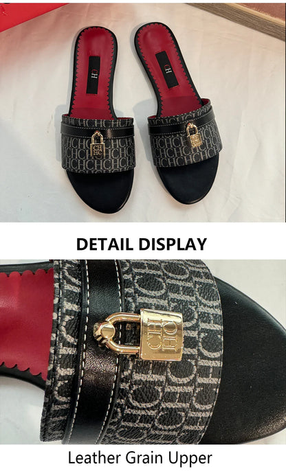 Women's Wearable Beach Slippers Flat Minimalist Letter Printed Designs Niche Women's Commute Vacation Slippers