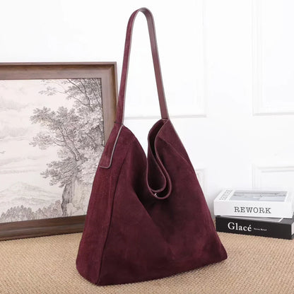Soft Suede Cow Leather Women's Shoulder Crossbody Bags Luxury Designer Brand Ladies High Quality Large Tote Bag Autumn Winter