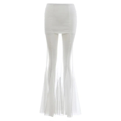 Mesh Patchwork Long Skirt Woman Summer Trend Elastic Waist Skinny Peach Hip Hot Girls Street Elegant Fashion Style Bottom