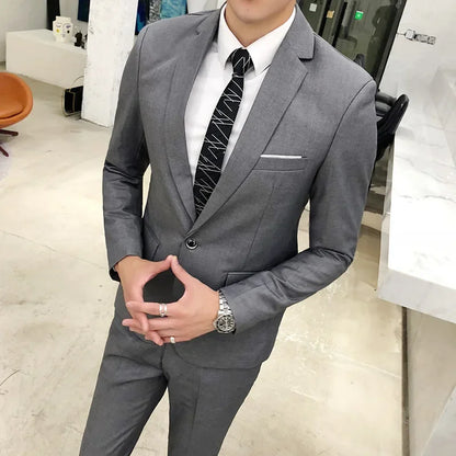 ( Jacket + Pants ) Fashion Boutique Solid Color Casual Business Mens Suit Groom Wedding Men Formal Social Suit Blazer 2 Pcs Set