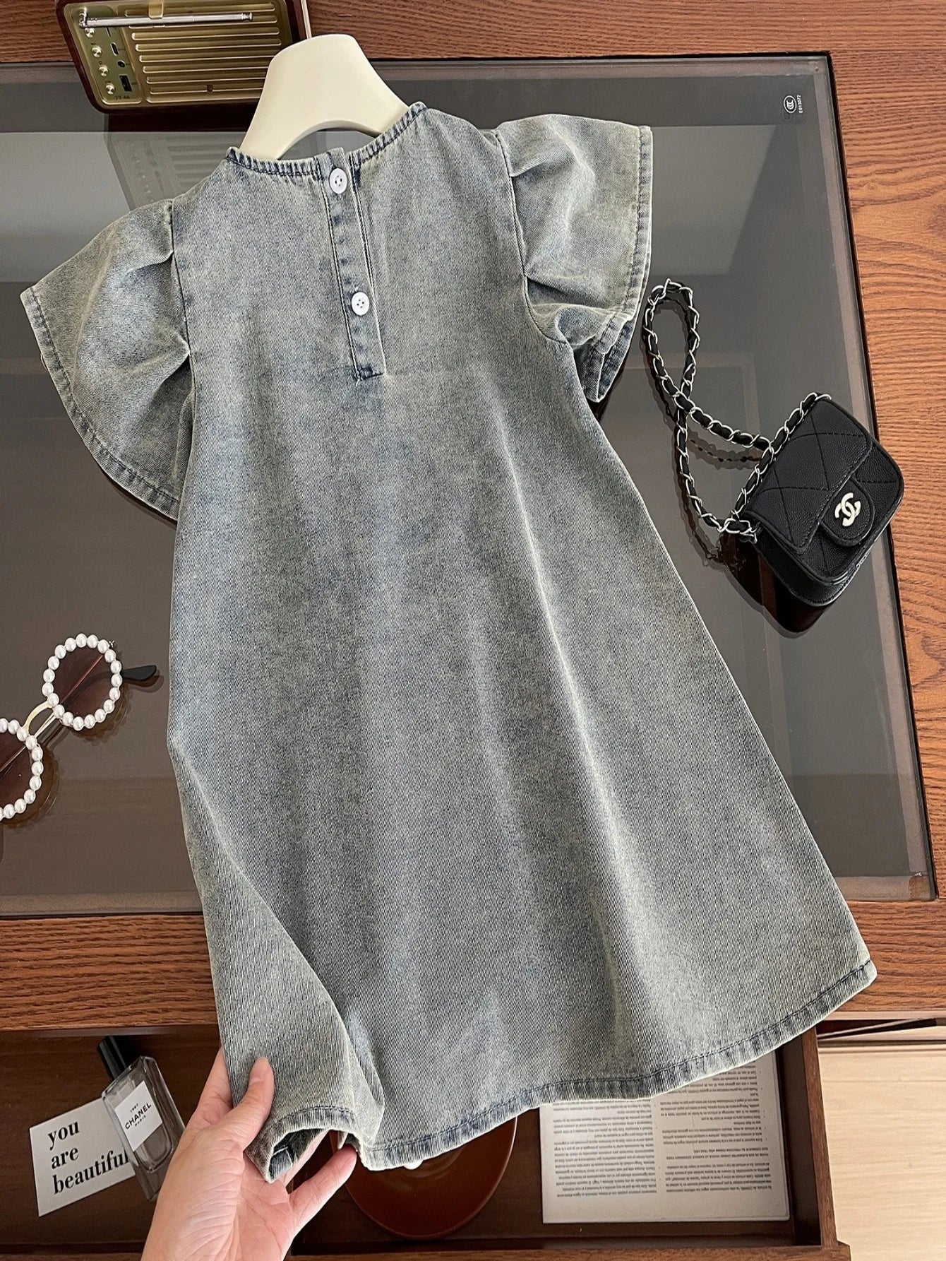 Girls Denim Dress Summer Korean Style Kids Puff Sleeve Jean Dress Light Blue Washed Soft Children Dresses Toddler Girl Clothing