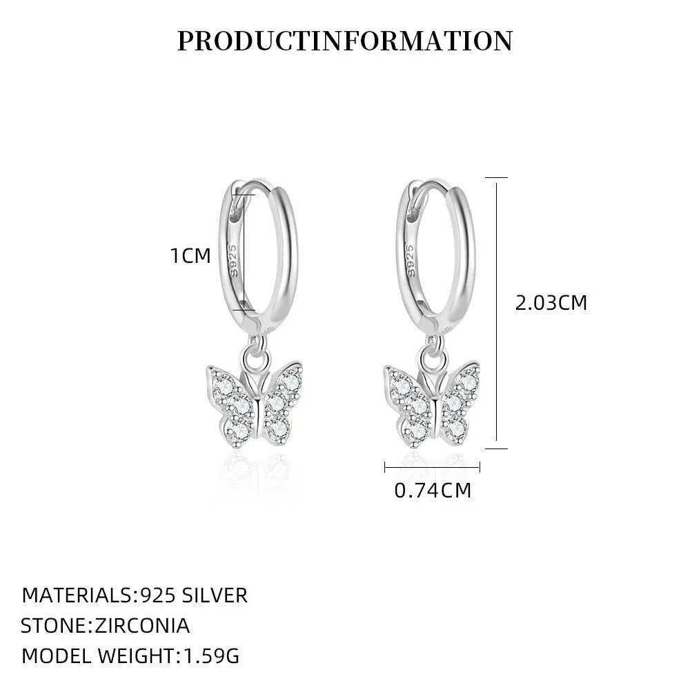 925 Sterling Silver Earring Fashion Geometry Butterfly Zircon Asymmetry Pearl Drop Earring Simple Temperament Trend Women Ear Je