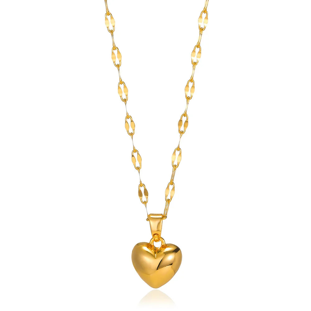 Stainless Steel Love Heart Pendant Necklace For Women Fashion Gold Color Flower Necklace Couple Aesthetic Jewelry Accessories