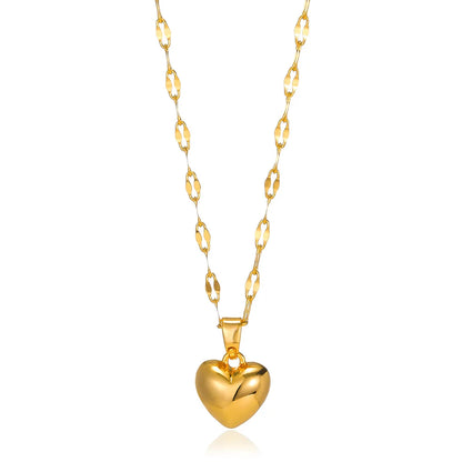 Stainless Steel Love Heart Pendant Necklace For Women Fashion Gold Color Flower Necklace Couple Aesthetic Jewelry Accessories