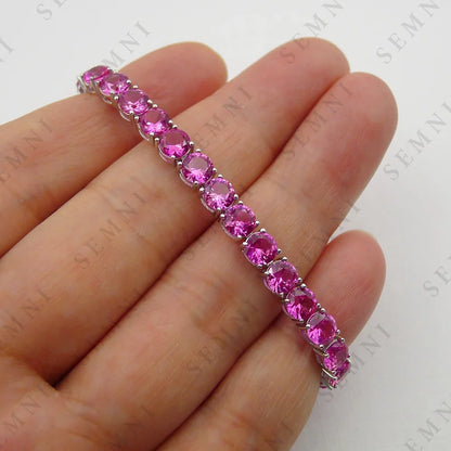5mm Lab Sapphire Ruby Tennis Bracelet for Women s925 Sterling Silver Fine Jewelry Birthday Party Gift Pink Sapphire