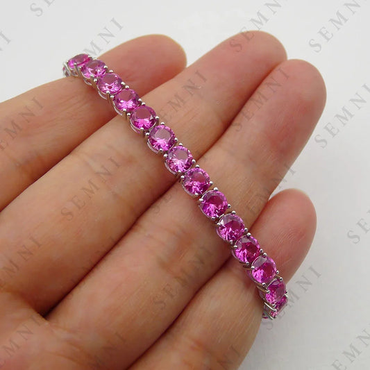 5mm Lab Sapphire Ruby Tennis Bracelet for Women s925 Sterling Silver Fine Jewelry Birthday Party Gift Pink Sapphire