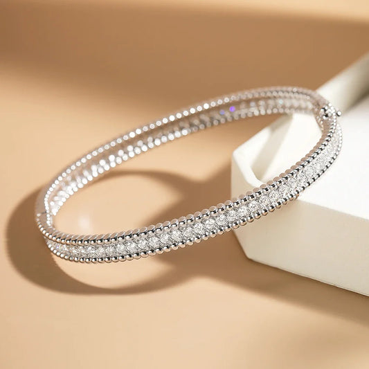 2mm D Moissanite Bangle Women Gift Solid 925 Silver Bracelet Sparkling Lab Diamond Hand Circles Joker Fold Wear Jewelry