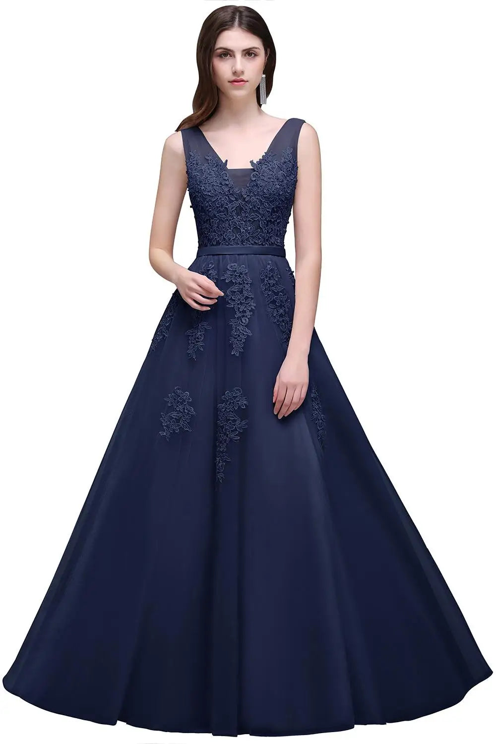 In Stock Pink Princess Prom Dresses Appliques Beaded V Neck Long Evening Dress Soft Tulle Bridesmaid Dress Vestidos De Fiesta