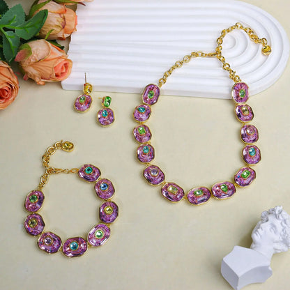 Delicate Crystal Beaded Necklace Earrings Bracelet Gift Set, High-End Fashion Jewelry Collection for Women,work to dinner piece