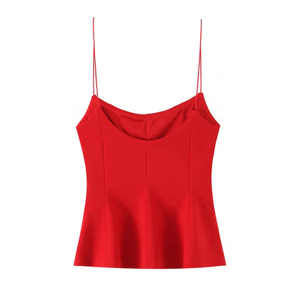 Women Fashion Solid Pleated Backless Side Zipper Tops Vintage Thin Straps Square Collar Female Chic Lady Camis