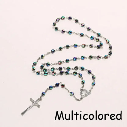 Jewelry Crucifix Charm Vintage Cross Necklace Jesus Rosary Beads Chain Virgin Mary Pendant