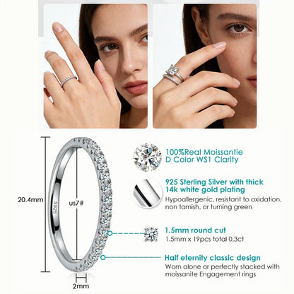 2mm Full Eternity Moissanite Ring 925 Sterling Silver D Color VVS1 Stackable Wedding Band For Women Fine Jewelry