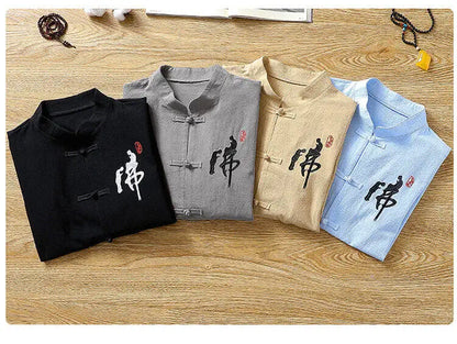 Summer Chinese style Shirts + Pants Dragon Embroried 100% Cotton linen Sportswear Men's Casual Sets Male Fashion Chinese style
