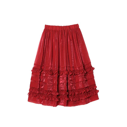 Half length skirt 2025 imakokoni Xia Sen style artistic bright yarn light and thin lace layered A-line skirt 255049