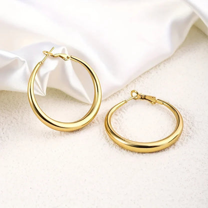 EVISPOL Elegant Golden Hoop Earrings for Women Thick Design Lightweight & Comfortable Perfect for Daily Wear or Parties Jewelry