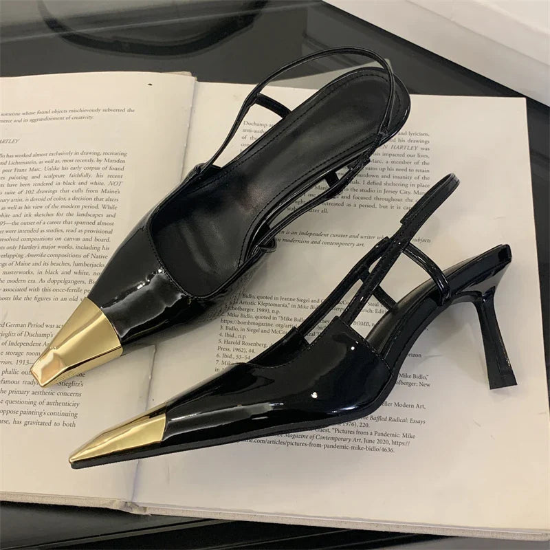 Street Style Sexy Pointed Toe Slingbacks Pumps Women Stripper Sandals High Heels Female Banquet Shoes Brown Kitten Heels