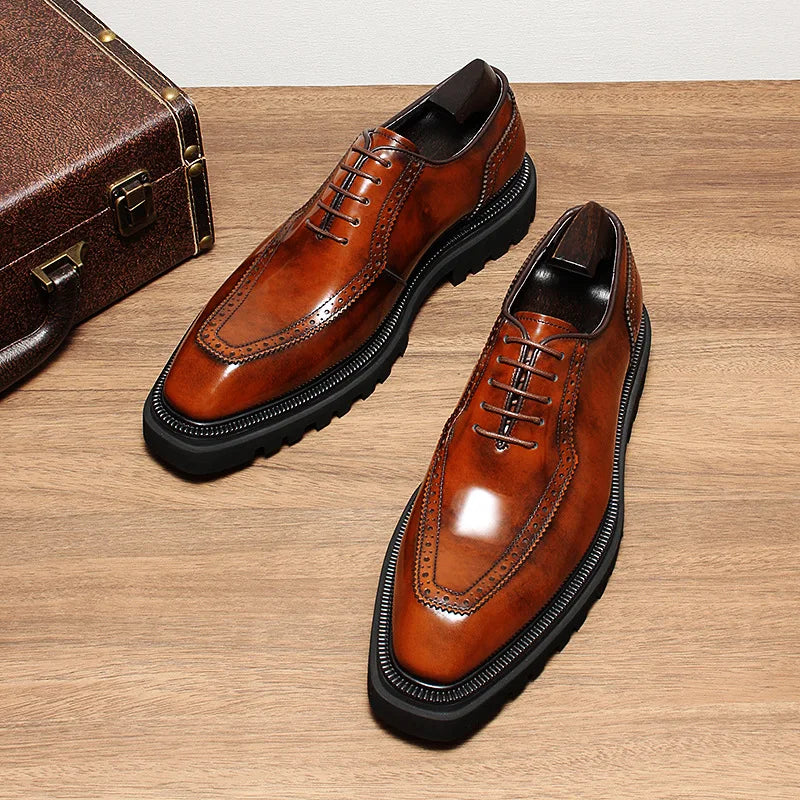 High Quality Height Increase Oxford Dress Shoes Men Genuine Cow Leather Suit Shoes Lift Brogues Wedding Formal Elevator Shoes