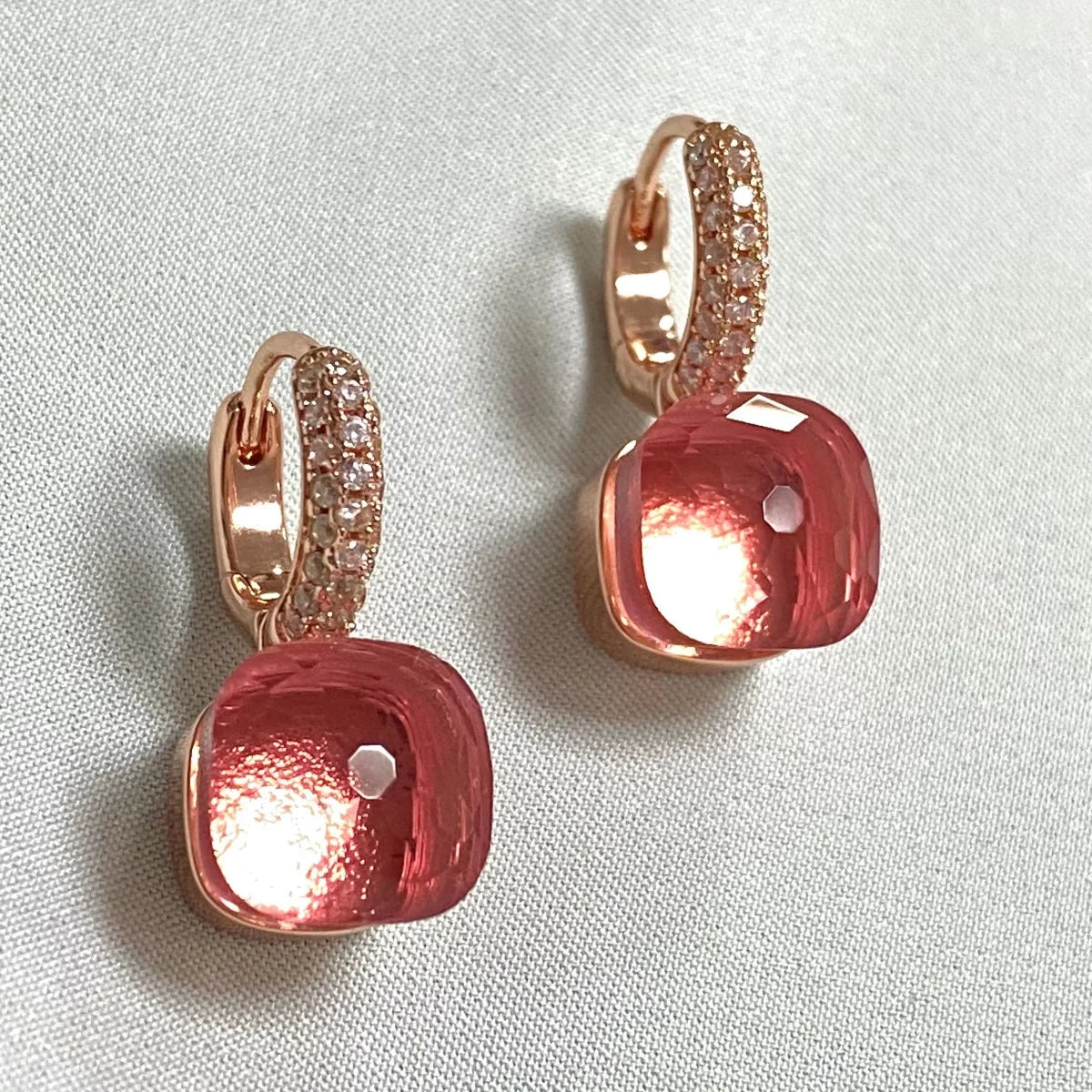 Classic Candy Color Earrings Inlay Transparent Zircon 27Colors Crystal Earrings Rose Gold Plated Fashion Jewelry For Women