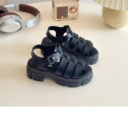 2025 Summer New Children Fashion Sandals for Girls American Style Soft Thick Sole Non-slip Versatile Cool Woven Roman Beach Shoe