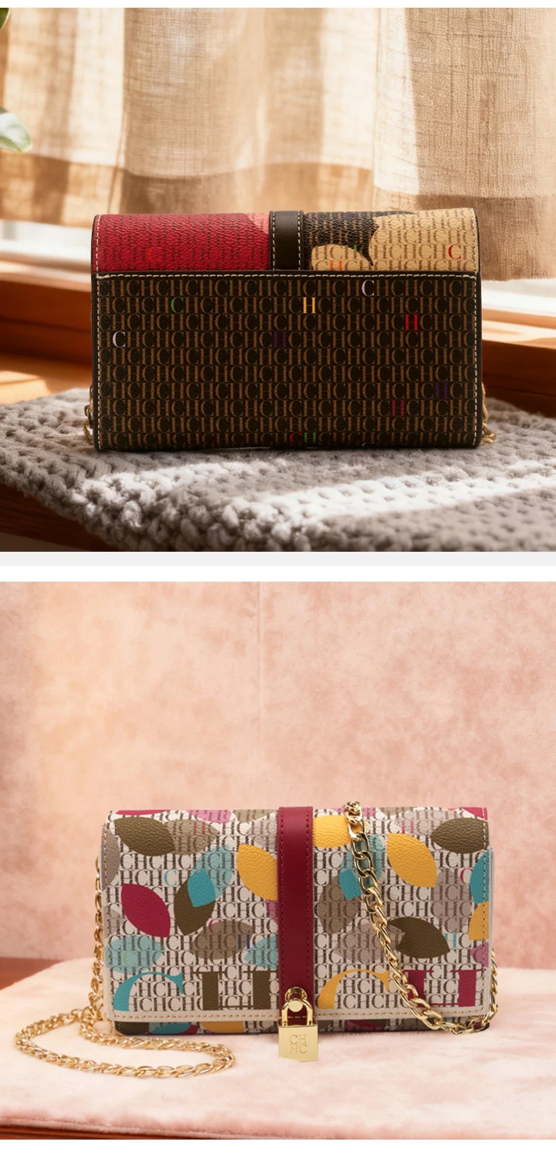 Chain Bag with Floral Letter Print Lock Design High Quality PU Material Women's 2025 Designer Shoulder Bag