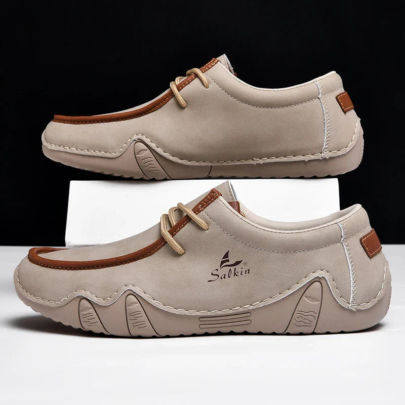 Novos Tênis Masculinos Casuais de Couro Feitos à Mão da Moda 2024 Design Sapatilhas Masculinas Mocassins Respiráveis Cano Baixo Sapatos Flats Dirigir Tamanho Grande