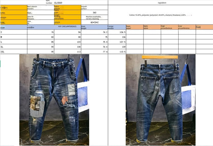 Calça Jeans Masculina Rasgada com Aplique de Urso e Detalhes de Strass, Modelo Retrô Solto Clássico, Marca Tendência Streetwear