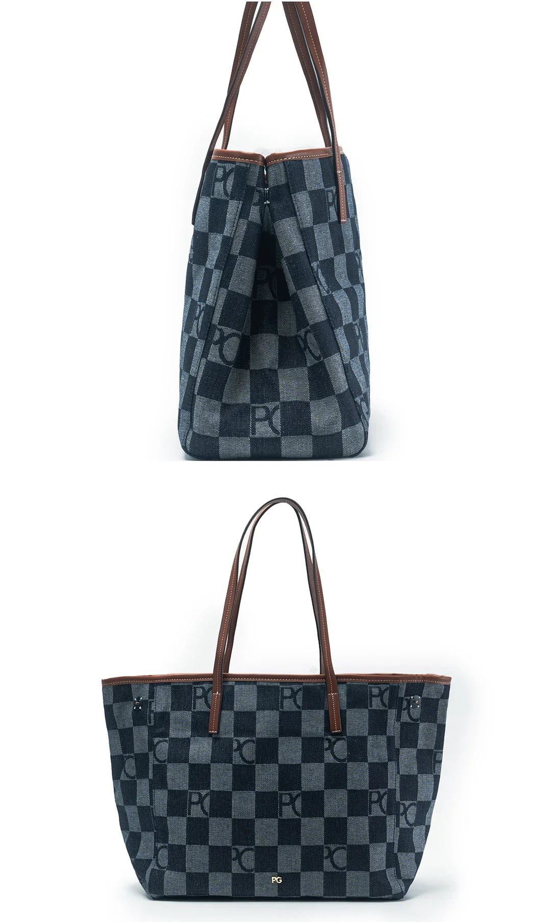 PG Shoulder Bag For Women Premium Checkerboard Canvas Tote Fashion Pink Leather Strap Handbag Elegant Office Commute Daily Bag