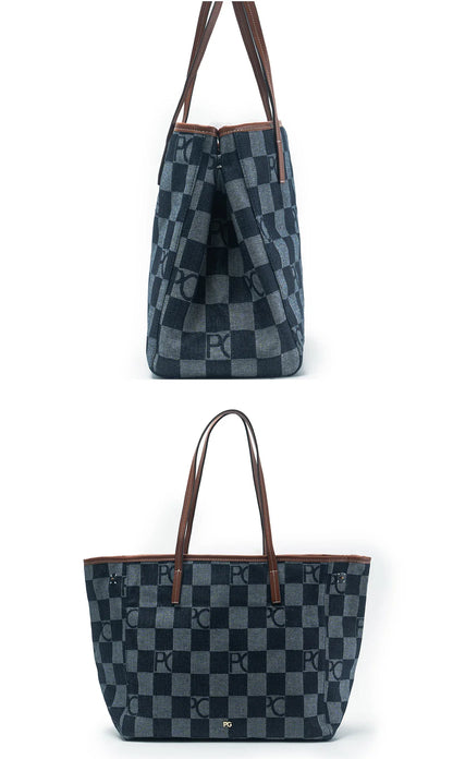 PG Shoulder Bag For Women Premium Checkerboard Canvas Tote Fashion Pink Leather Strap Handbag Elegant Office Commute Daily Bag