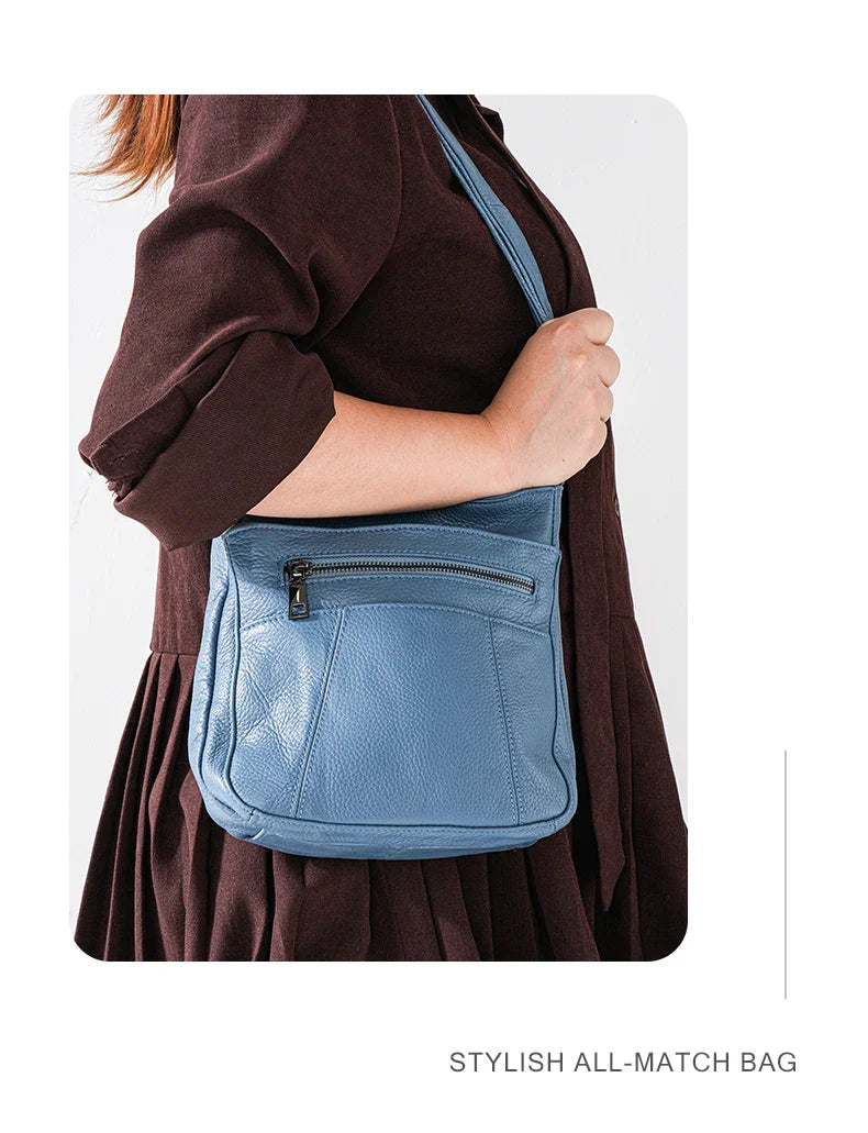 New Genuine Leather Women's Bag Casual One Shoulder Crossbody Bag Multi Pocket Messenger Bag