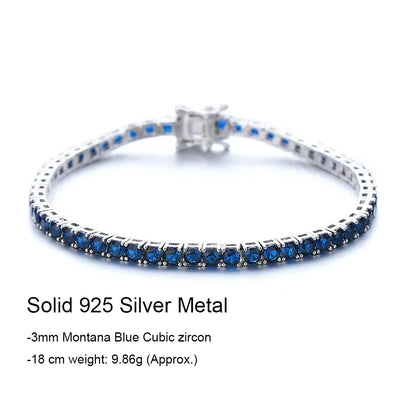 925 Silver Tennis Bracelet, 3mm Pave CZ, Dark Ruby/Rainbow/Blue/Green/Black, Eternity Design, Fine Jewelry for Women