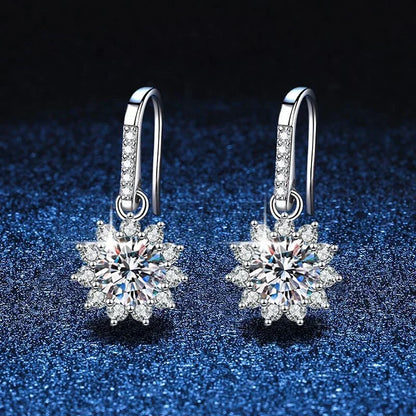1ct Moissanite Earring 925 Sterling Silver with White Gold Plated Hoops Drop Flower Earring for Women Wedding Jewelry