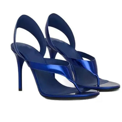 Sandálias Femininas de Verão com Salto Agulha, Concisas, Estilo Flip-flop, Salto Alto, Slingback, Sapatos Femininos para Passarela, Tamanhos Grandes 34-46