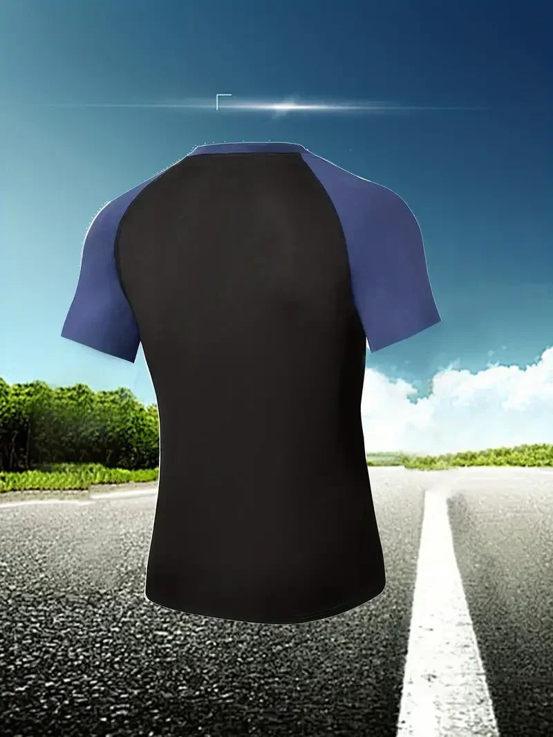 Men's Compress Shirt + 2-in-1 sports shorts 2pcs Set Leisure Breath Short Sleeve Sport Jogging Gym Brand Print Clothing