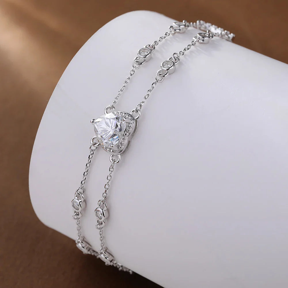 Certified 1.2carat Heart Moissanite Diamond Charm Bracelet with Round Bubble S925 Silver Wrist Chain for Women Fine Jewelry Gift