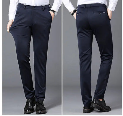 Men's Summer Fashion Business Casual Long Pants Suit Pants Male Elastic Straight Formal Brand Trousers Plus Big Size 28-40