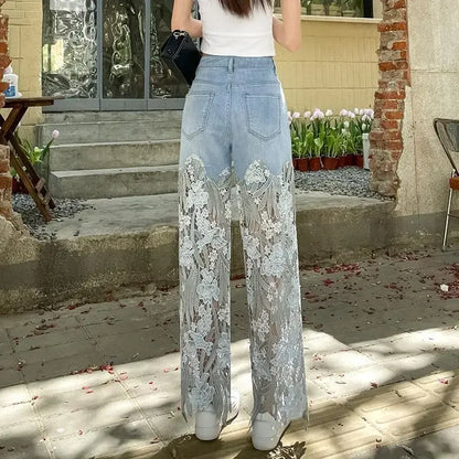 Lace Patchwork Hollow Niche Jeans
