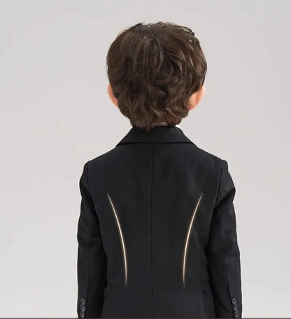 Korea Boys Black Suit For Wedding Children Jacket Vest Pants Tie 4Pcs Ceremony Tuxedo Dress Kids Photograph Performance Costume