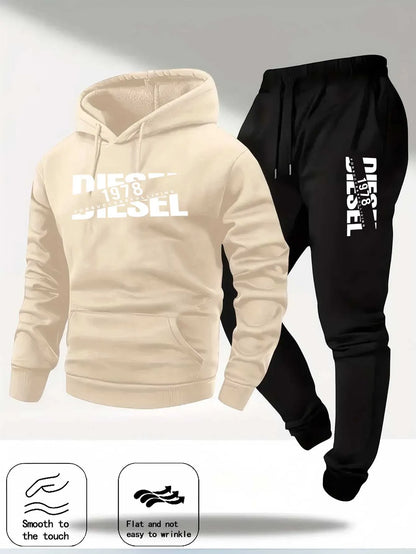 Men New Fashion Print Tracksuit Hooded Sweatshirt+Sweatpants Set Casual Fitness Jogging Sports Two-Piece Unisex neutral Outfit