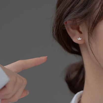 925 Sterling Silver Shiny Small Leaf Zircon Stud Earrings for Women Fashion Korean Teen Crown Piercing Pendientes Jewelry