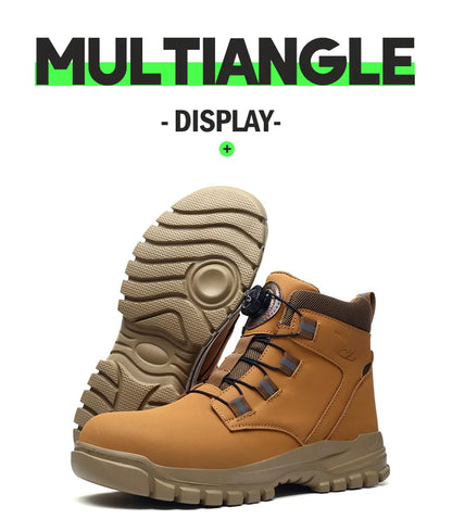 High Top Work Shoes Men Rotary Button Slip Resistant Safety Shoes Water Resistant Work Sneakers Anti-Puncture Anti-smash Shoes